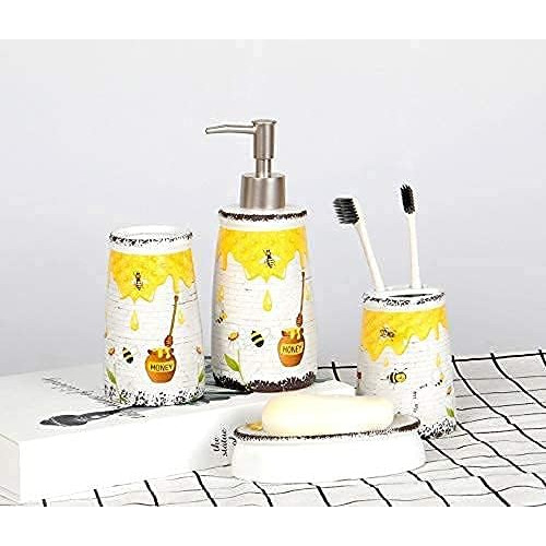 DECOR  Sets Printed Cartoon Yellow Honey and Bee 4 Piece