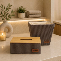 Brown Trash Bin & Tissue Box Set
