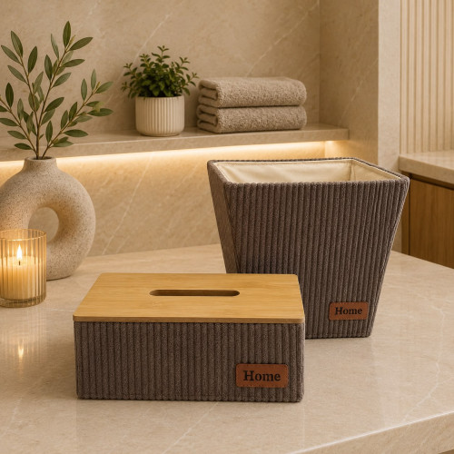 Brown Trash Bin & Tissue Box Set