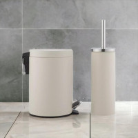 5 Lt Elite Series 2 Pcs Bathroom Set beige Color Pedal White Dustbin , Toilet Brush