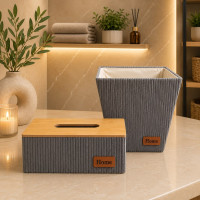 Grey Trash Bin & Tissue Box Set