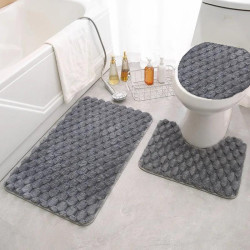 3pcs Flannel Memory Foam Bathroom Mat  Rug set, Ultra Soft Comfortable Bathroom Floor Carpet Rugs Water Absorption Machine Washable Bath Rug for Shower, Tub, Apartment (Color : Grey)