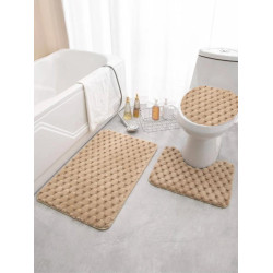 3pcs Flannel Memory Foam Bathroom Mat Rug set, Ultra Soft Comfortable Bathroom Floor Carpet Rugs Water Absorption Machine Washable Bath Rug for Shower, Tub, Apartment (Color : beige))