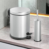 5 Lt Elite Series 2 Pcs Bathroom Set Stainless stainless steel Color Pedal White Dustbin , Toilet Brush