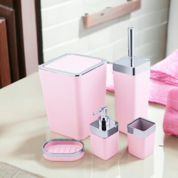 Bathroom Set Soap Dispenser Pink Toothbrush Holder Liquid Soap Dispenser 5Pcs Pink Bathroom Decor