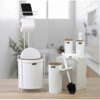Ocean Home White Wooden Patterned Mina Replacement WC Paper Holder and 6 Piece Bathroom Set