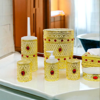 Modern Style Hotel Trash Can Gold Metal Waste Bin Tissue Box Set 6Pcs