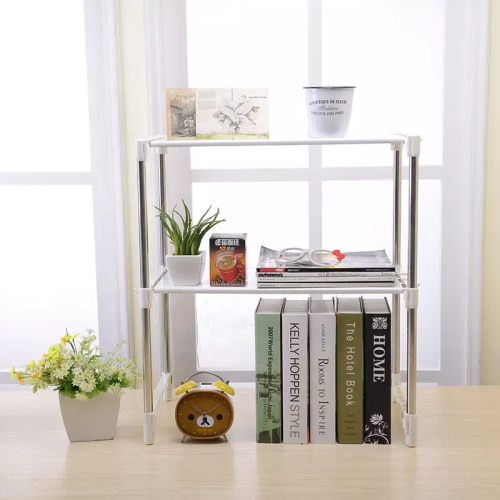 Expandable Microwave Oven Rack Shelf Kitchen Tableware Stainless Steel 304 Tube Counter Rice Cooker Stand Contains 2 Tiers Hooks