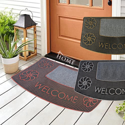 Easy Clean, Waterproof, Low Profile, Non-Slip Flower Design Indoor, Outdoor Rubber Doormat