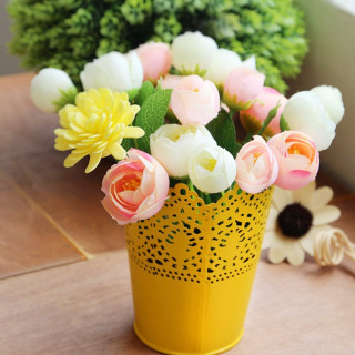 colorful 7 * 12.5Cm Metal Iron Flower Pot Artificial Flower Basket Desk Tub for Garden Decor