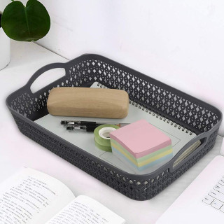 Readsky Flat Plastic Storage Baskets with Handles Office Supply Organizer, 3 color