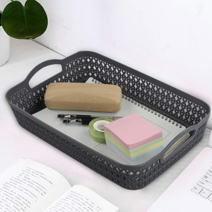Readsky Flat Plastic Storage Baskets with Handles Office Supply Organizer, 3 color