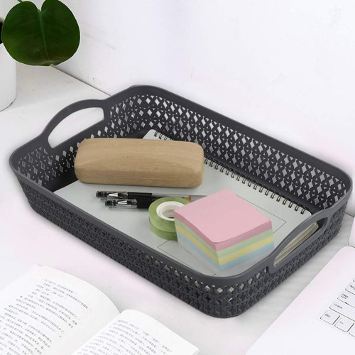 Readsky Flat Plastic Storage Baskets with Handles Office Supply Organizer, 3 color