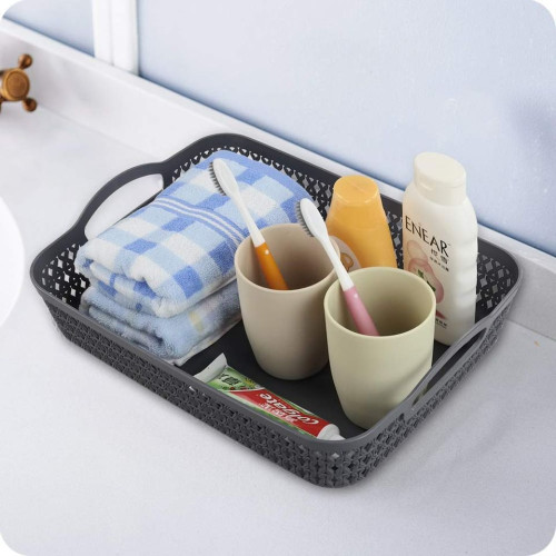 Readsky Flat Plastic Storage Baskets with Handles Office Supply Organizer, 3 color