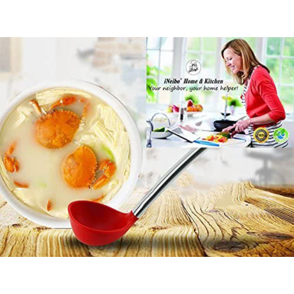 Kitchen Ladle Spoon,Cooking Utensils Soup Ladle with Heat Resistant Covering Head and Stay-Cool Stainless Steel Handle