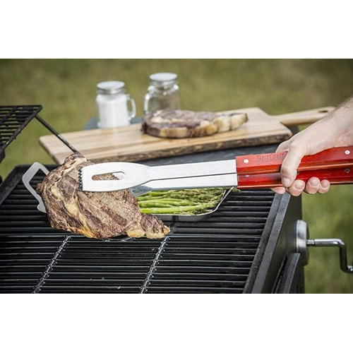 LIFESTYLE WOODEN HANDLE BBQ TONGS 35CM