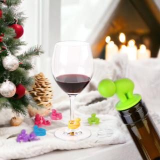 Creative Small Drunkard Bottle Stopper Six Glass Cup Marker Silicone Cap