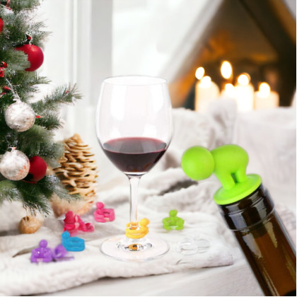 Creative Small Drunkard  Bottle Stopper Six  Glass Cup Marker Silicone  Cap