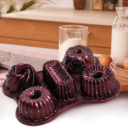 Acar Lux Casting Mufy Multi 5 Pcs Cake Mold Claret Red