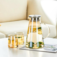 7 Pcs Glass set Cold Water Jug Gold Transparent Heat Resistant Kettle With Handle Household Large Capacity Bottle Coffeeware Teaware
