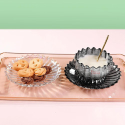 12pcs Set Creative Glass Lotus Shaped 6 Bowl  6 Dish , For Desserts, Swallow'S Nest, Flower Pattern Design
