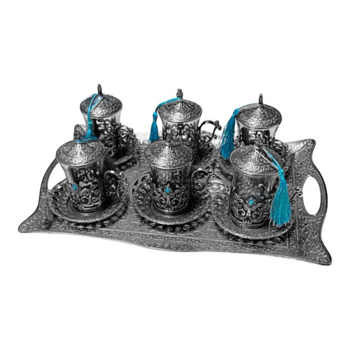 Antique-Style Copper Tea Set with  Square Serving Tray