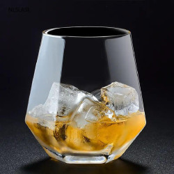 300 ml,  Diamond Whiskey Glasses Set of 6 Pcs Clear Geometric Fashionable Water Juice Tumbler, Tilted Scotch Glas