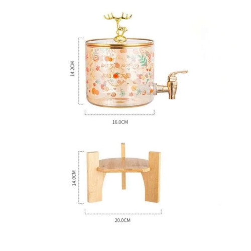 Glass Beverage Dispenser with Spigot – 3.6L Beverage Jar with Lid & Wooden Stand
