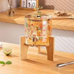 Glass Beverage Dispenser with Spigot – 3.6L Beverage Jar with Lid & Wooden Stand