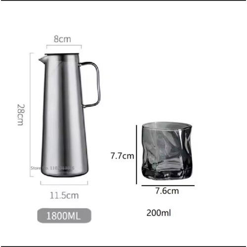 7-Piece Glass Pitcher Set – Water Jug with Lid & 6 Cups for Hot/Cold Beverages