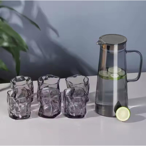 7-Piece Glass Pitcher Set – Water Jug with Lid & 6 Cups for Hot/Cold Beverages