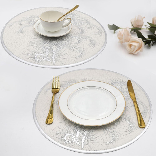 New round Exquisite Silver Decorative Placemat PVC Heat Insulation Non-Slip Waterproof and Oil-Proof Placemat set of 6pcs