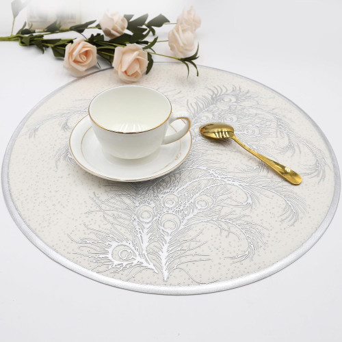 New round Exquisite Silver Decorative Placemat PVC Heat Insulation Non-Slip Waterproof and Oil-Proof Placemat set of 6pcs