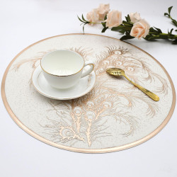 Gold Round Decorative Placemats Set of 6, Heat Insulation Non-Slip Waterproof and Oil-Proof Placemat, Pressed Vinyl Placemats Washable Wipable Reusable for Gatherings Party Dinner Housewarming Decoration Table Centerpiece Mat