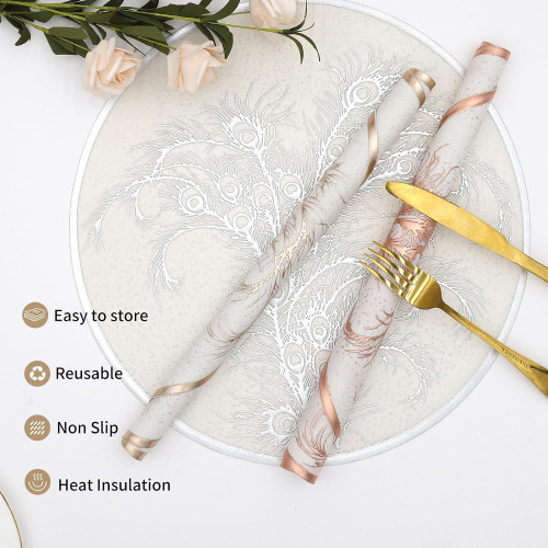 New round Exquisite Silver Decorative Placemat PVC Heat Insulation Non-Slip Waterproof and Oil-Proof Placemat set of 6pcs