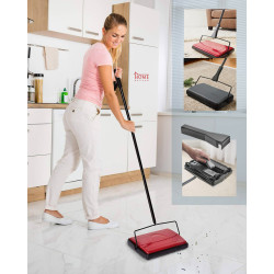 Carpet Floor Sweeper Manual with Horsehair, Non Electric Quite Rug Roller Brush Push for Cleaning Pet Hair, Loose Debris,