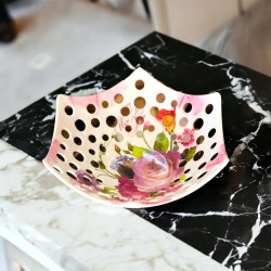 Melamine Flower Print Home Hollow Out Design Fruit Vegetable Holder Basket Plate