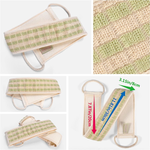 Linen Back Scrubber for Shower, Double Sided Exfoliating Long Back Strap Deep Clean and Polish Skin Body Massage Shower Scrubber for Women and Men