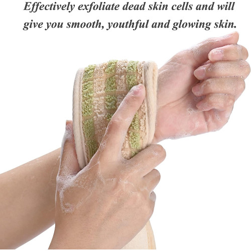 Linen Back Scrubber for Shower, Double Sided Exfoliating Long Back Strap Deep Clean and Polish Skin Body Massage Shower Scrubber for Women and Men