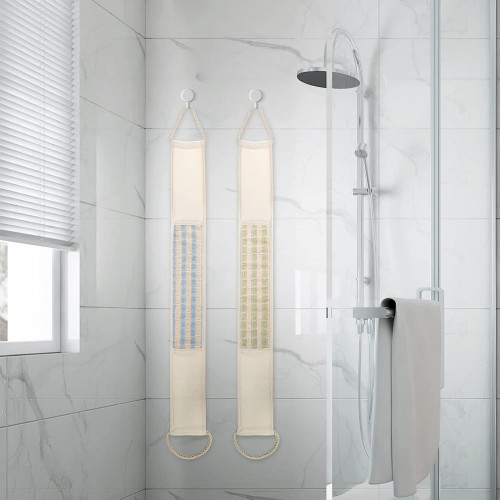 Linen Back Scrubber for Shower, Double Sided Exfoliating Long Back Strap Deep Clean and Polish Skin Body Massage Shower Scrubber for Women and Men