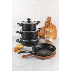 Alya 7 Piece Granite Cookware Set - Black