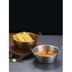 1pc stainless steel double ear bowl for french fries, chicken nuggets, salad, hot condiments, vegetables, Silver