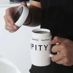 420ml Creative Black and White INS Mirror Cup High Beauty Ceramic Mug Couple Home Office Water Cup with Cover Copa Mark (White)