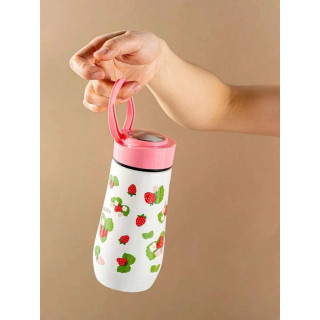 Fruit Strawberry Flower Water Bottle with Straw Lid, Stainless Steel Insulated Tumbler Reusable Leak Proof Water Bottle for School