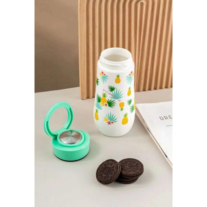 Fruit pineapple Flower Water Bottle with Straw Lid, Stainless Steel Insulated Tumbler Reusable Leak Proof Water Bottle for School