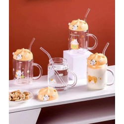 550ml Glass Sippy Cup High Temperature Resistance Milk Drinkware Coffee Mug Kawaii Summer Kids Juice Water Bottle with straw