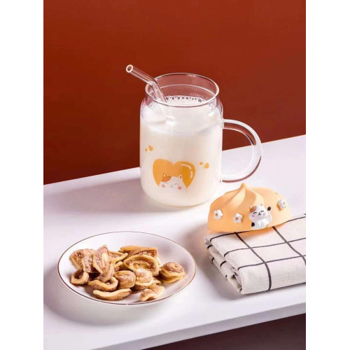 550ml Glass Sippy Cup High Temperature Resistance Milk Drinkware Coffee Mug Kawaii Summer Kids Juice Water Bottle with straw