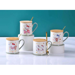 380ml Sanrio Hello Kitty Cute Cartoon Ceramics Mug With Lid Spoon Large Capacity Mugs Creative Coffee Milk Tea Cups Novelty Gift
