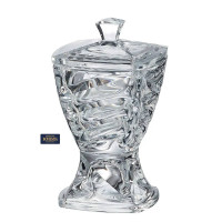 BOHEMIA CRYSTAL FACET FOOTED BOX WITH LID 245MM
