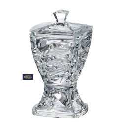 BOHEMIA CRYSTAL FACET FOOTED BOX WITH LID 245MM